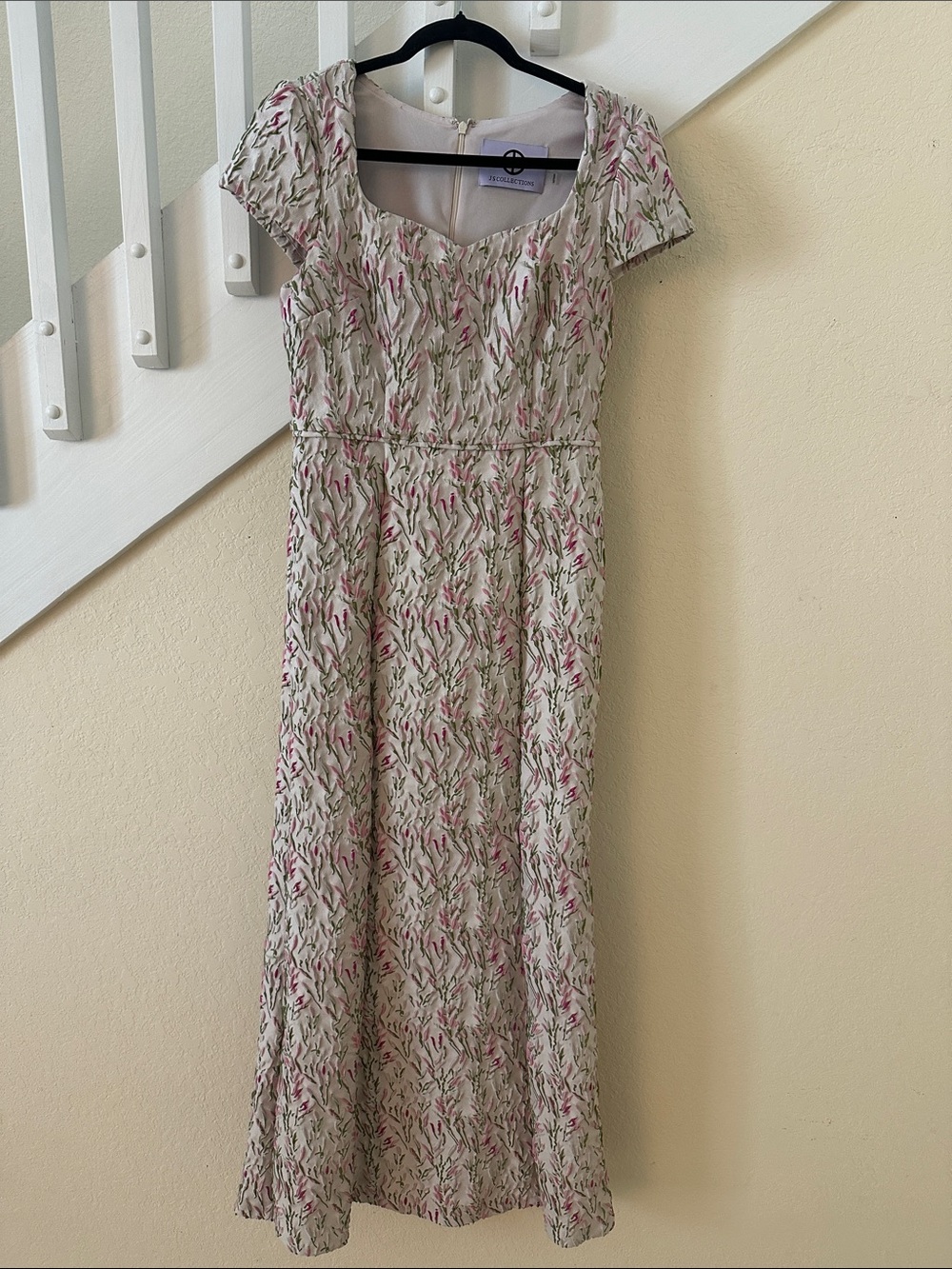 Ivory Floral Maxi Dress with Pink Accents